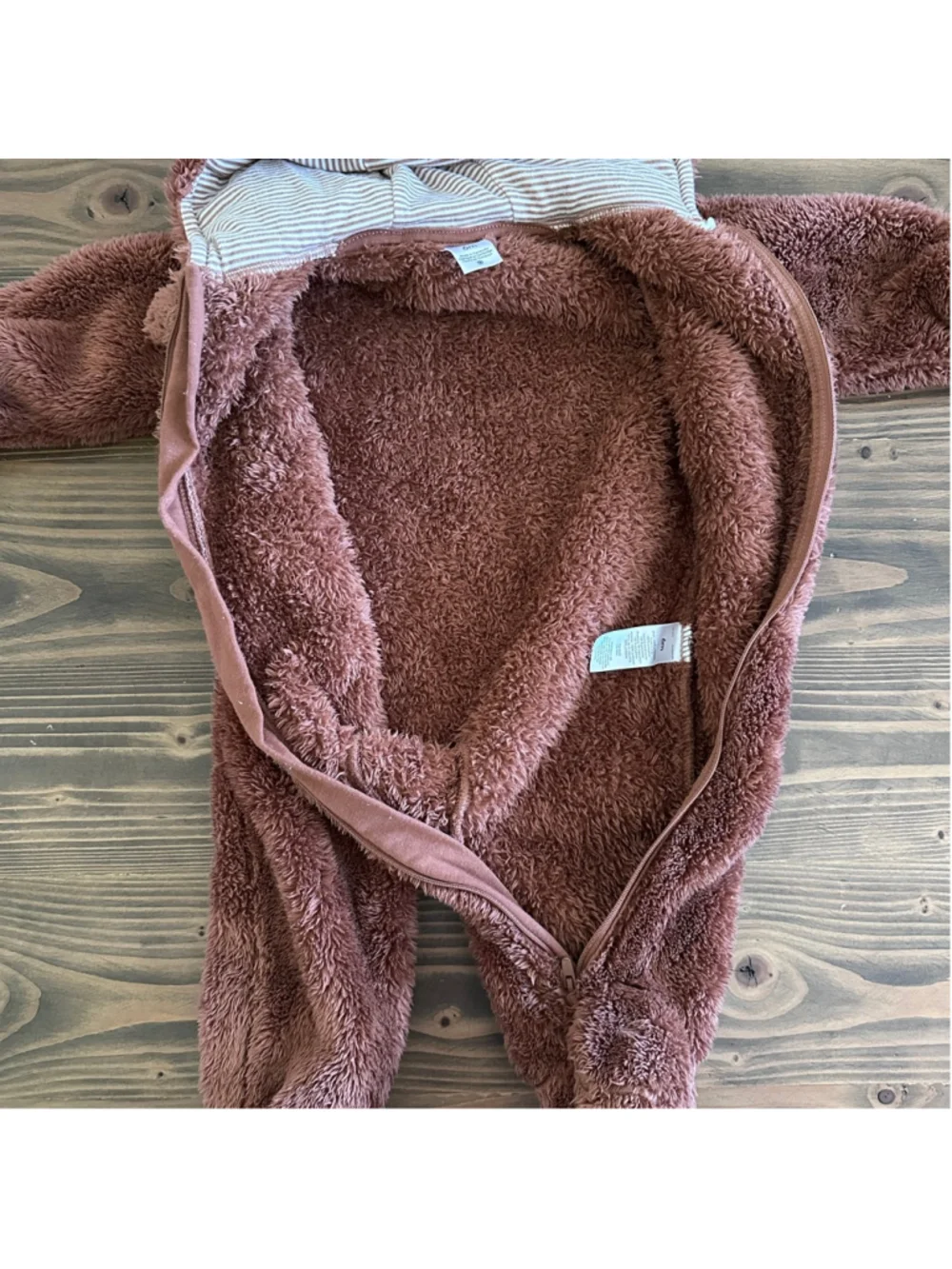 Carters Brown Bear Footie 6M Fleece Hooded Zip Pajamas Baby Unisex